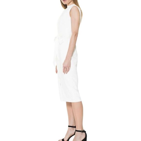 Alexia Admor Fara Dress Ivory Midi Sheath Tie Belt Sleeveless D3517 Women Size 4 - Picture 2 of 13